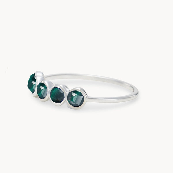 malachite five stone mood ring - sterling silver, malachite gemstones