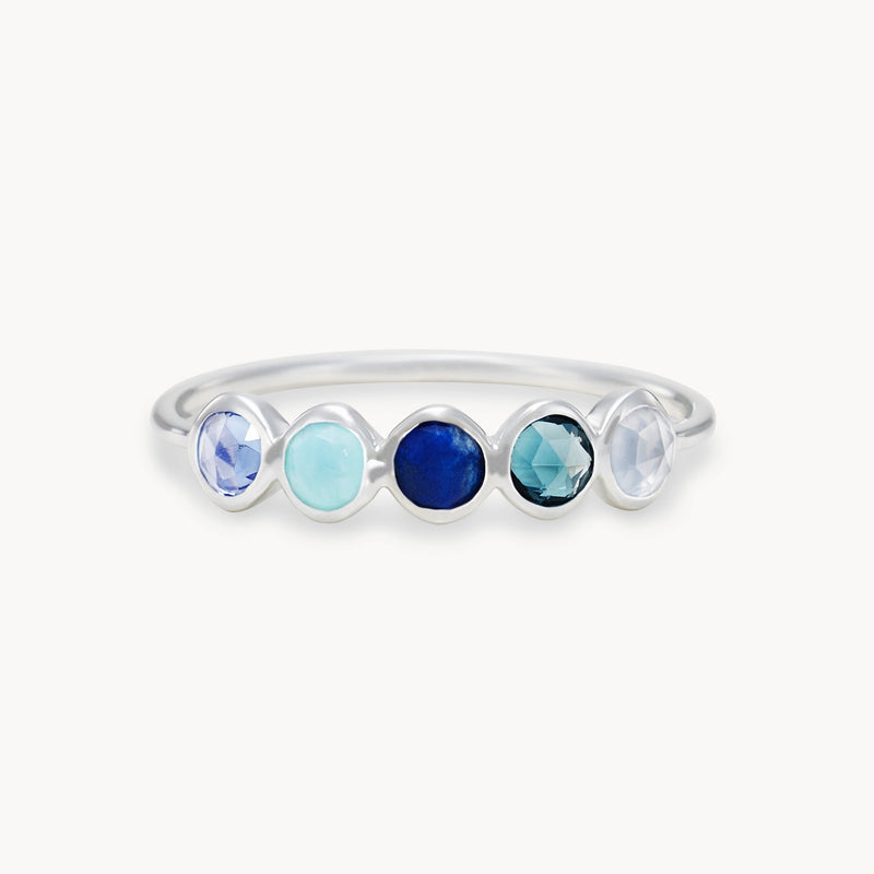 celestial blue five-stone mood ring - sterling silver, gemstones