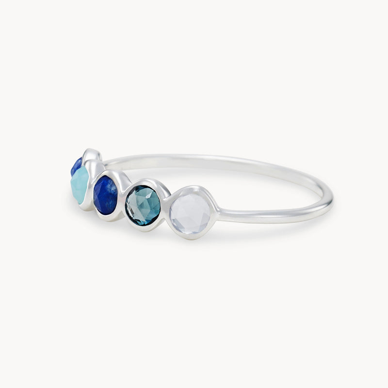 celestial blue five-stone mood ring - sterling silver, gemstones