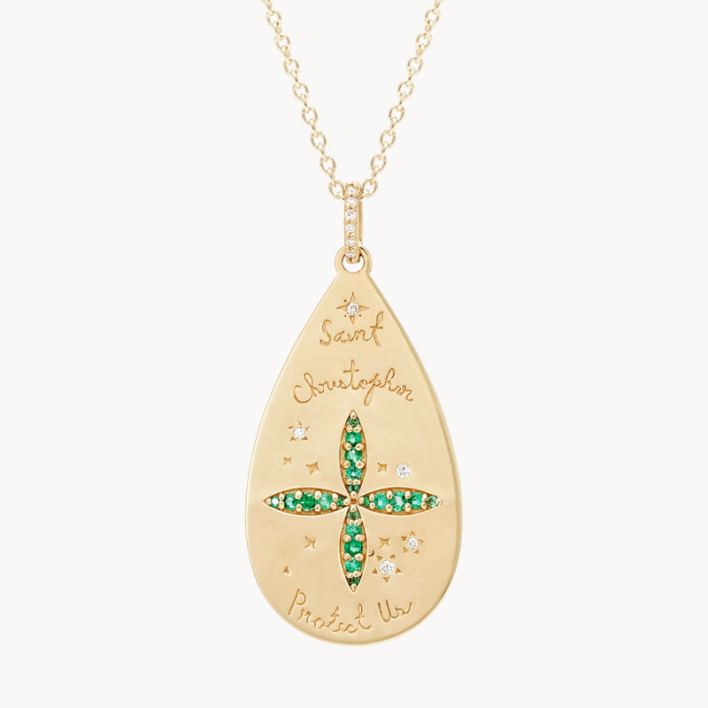 St. Kitts protection charm - 10k yellow gold, diamonds, emeralds