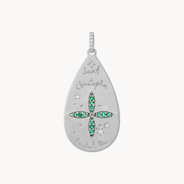 St. Kitts  protection charm - sterling silver, white sapphires, tsavorite