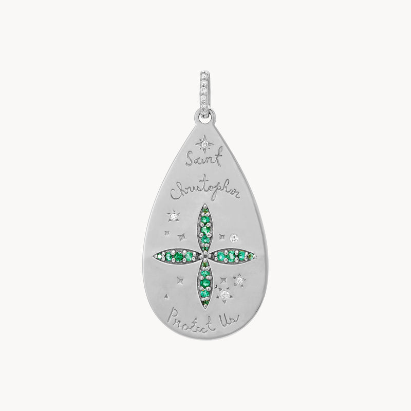 St. Kitts  protection charm - sterling silver, white sapphires, tsavorite