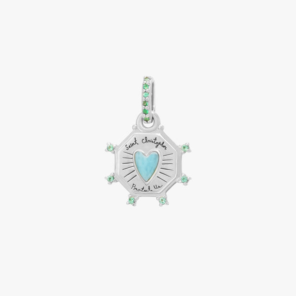 St. Kitts heart charm - sterling silver, larimar, tsavorite gemstones