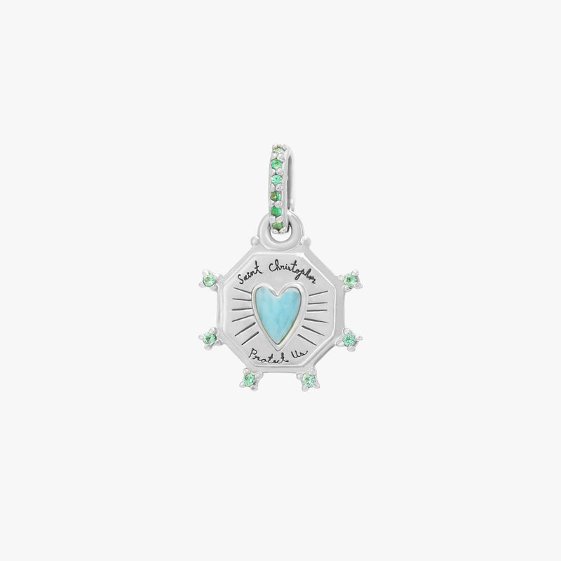 St. Kitts heart charm - sterling silver, larimar, tsavorite gemstones