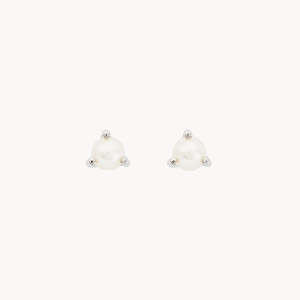 three-prong freshwater pearl earrings - sterling silver