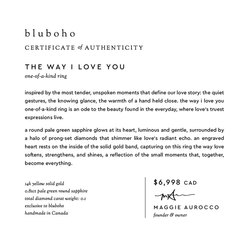 the way I love you one-of-a-kind ring - 14k yellow gold, round sapphire, diamonds