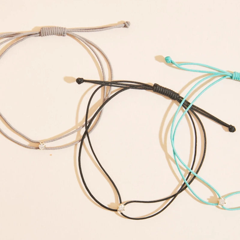 Best Friend Nova Trio - 10k yellow gold, teal, grey, black cord, diamond