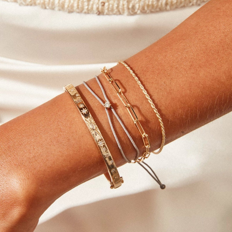 Best Friend Nova Trio - 10k yellow gold, teal, grey, black cord, diamond