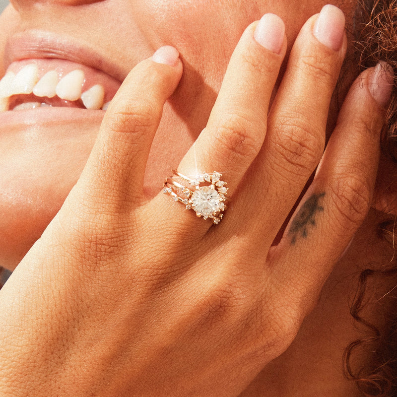 earthly wonder one-of-a-kind ring - 14k yellow gold ring, peach round cut sapphire