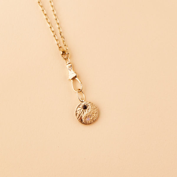 yin yang charm - 10k yellow gold, black and white diamonds