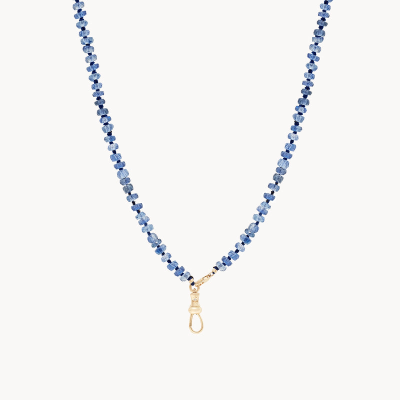 kyanite beaded mood necklace -10k yellow gold, kyanite