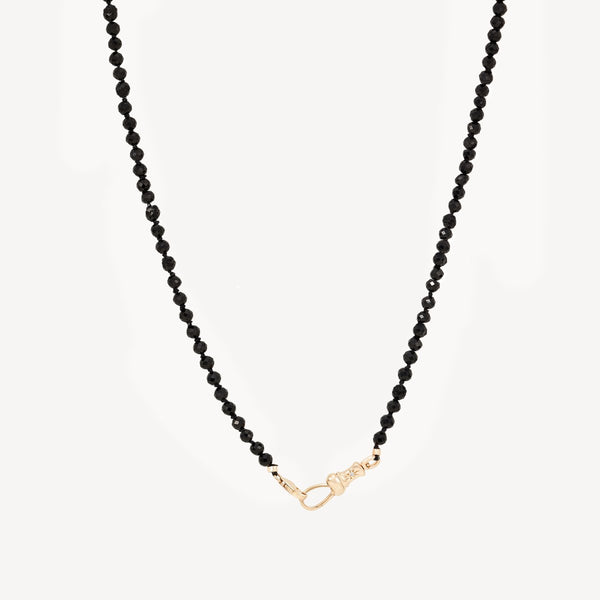 black spinel beaded mood necklace - 10k yellow gold, black spinel