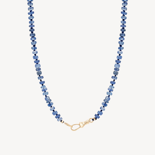 kyanite beaded mood necklace -10k yellow gold, kyanite