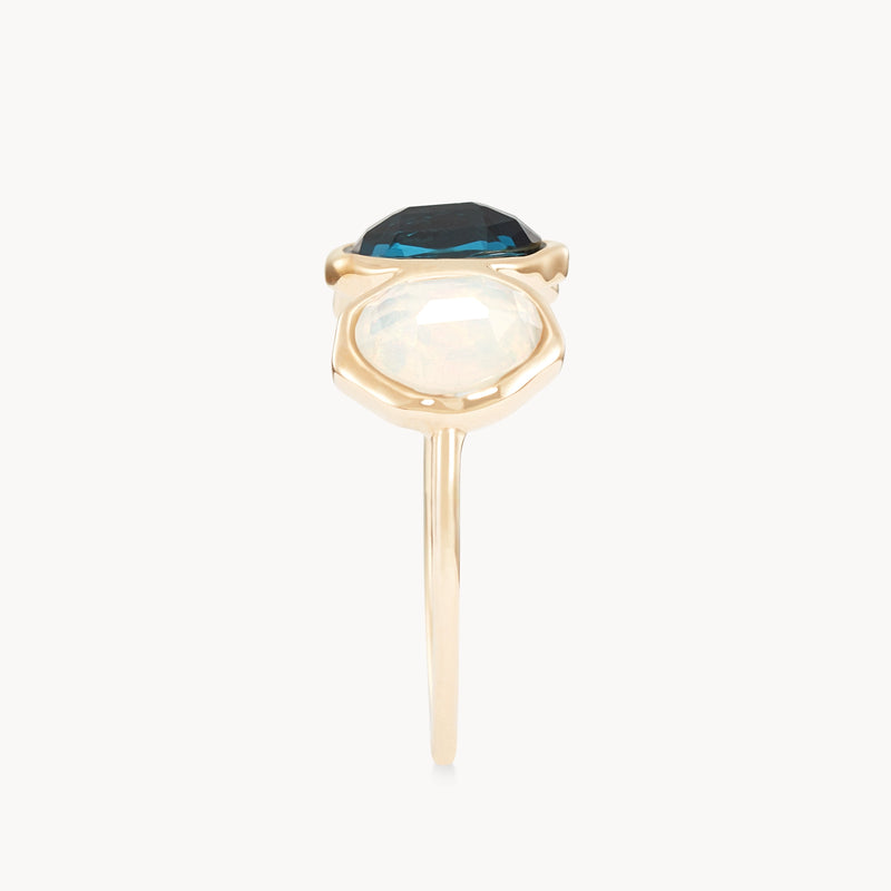 water element  mood ring - 14k yellow gold, natural gemstones