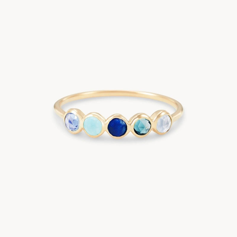 celestial blue five-stone mood ring - 10k yellow gold, natural gemstones