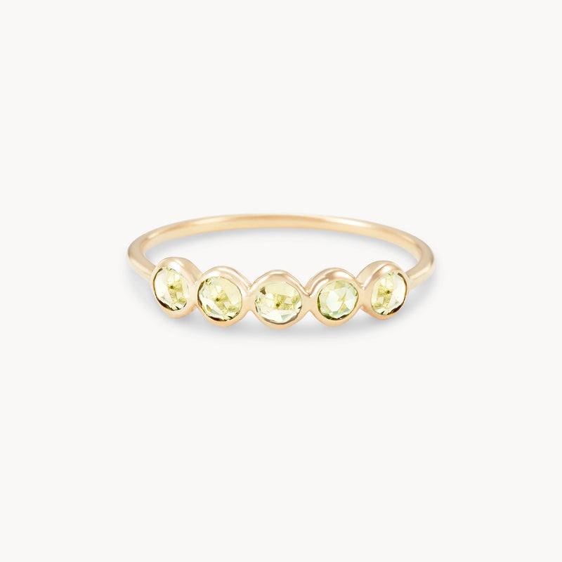 peridot five stone mood ring - 14k yellow gold, peridot