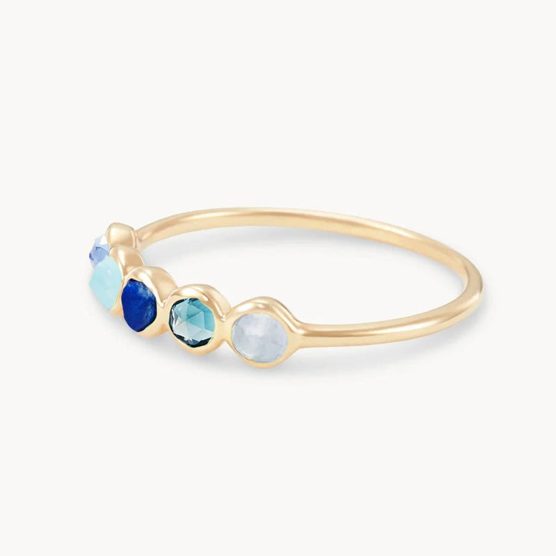 celestial blue five-stone mood ring - 10k yellow gold, natural gemstones