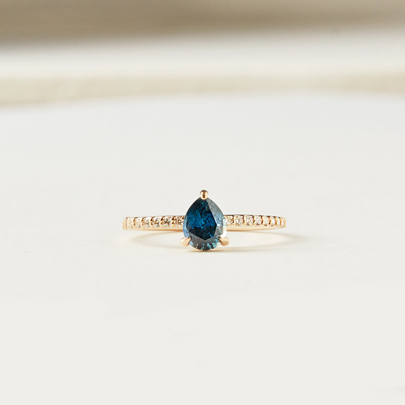 earthly treasure one-of-a-kind ring - 14k yellow gold, blue pear sapphire