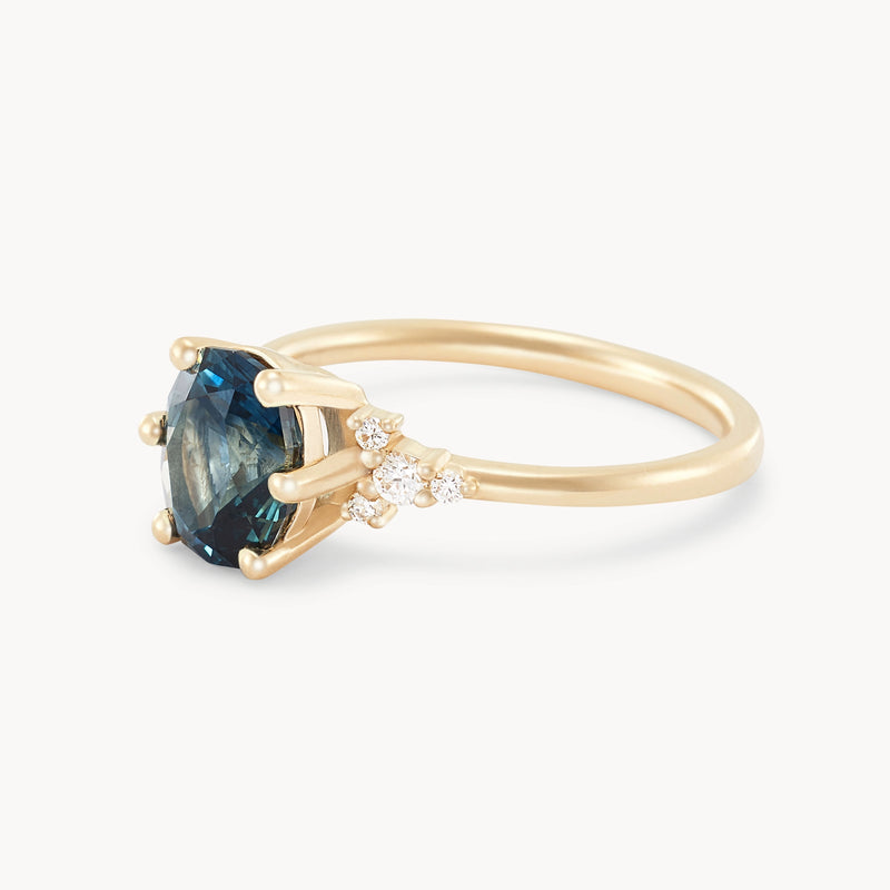 midnight garden one-of-a-kind engagement ring - 14k yellow gold ring, blue sapphire AC angles