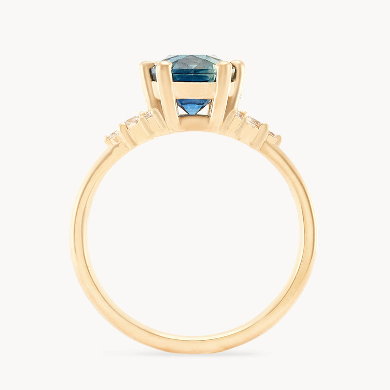 midnight garden one-of-a-kind engagement ring - 14k yellow gold ring, blue sapphire AC front