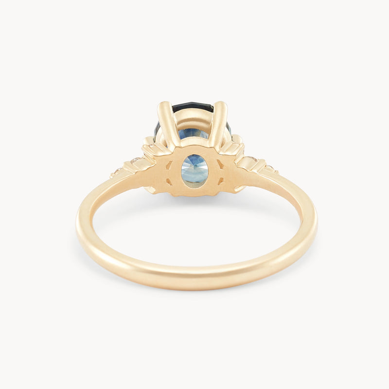 midnight garden one-of-a-kind engagement ring - 14k yellow gold ring, blue sapphire AC rear