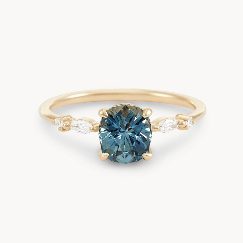 aurora's essence one-of-a-kind ring - 14k yellow gold ring, light sky blue oval sapphire