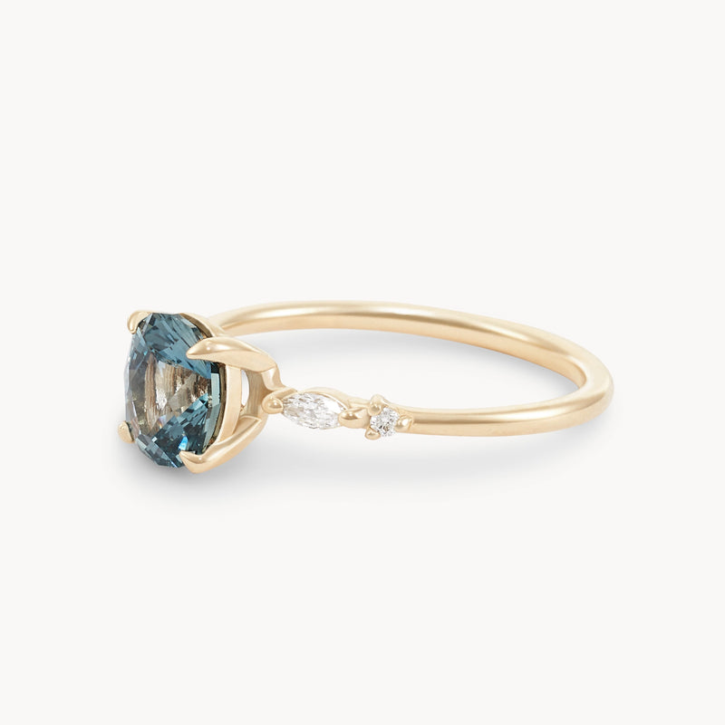 aurora's essence one-of-a-kind ring - 14k yellow gold ring, light sky blue oval sapphire