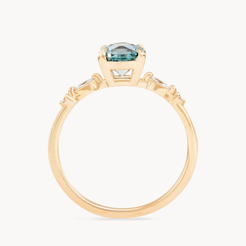 aurora's essence one-of-a-kind ring - 14k yellow gold ring, light sky blue oval sapphire