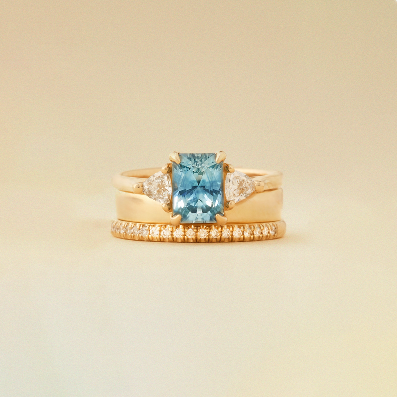 twilight’s whisper one-of-a-kind ring - 14k yellow gold, radiant cut sapphire