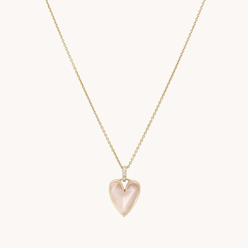 pink opal diamond heart mood charm - 10k yellow gold, pink opal, diamonds