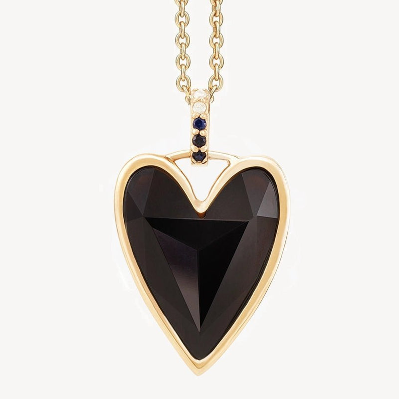 resilient love black onyx heart mood charm - 14k yellow gold, natural gemstones