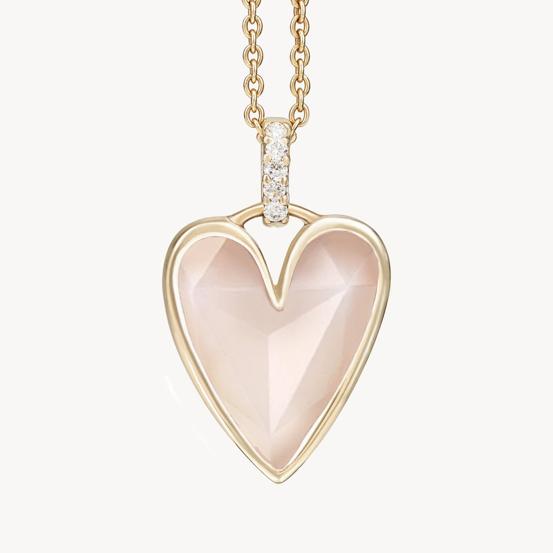 pink opal diamond heart mood charm - 10k yellow gold, pink opal, diamonds