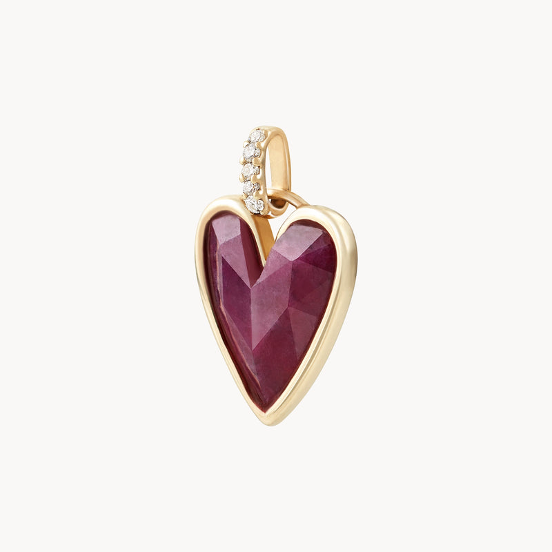 ruby diamond heart mood charm - 10k yellow gold, ruby and diamonds