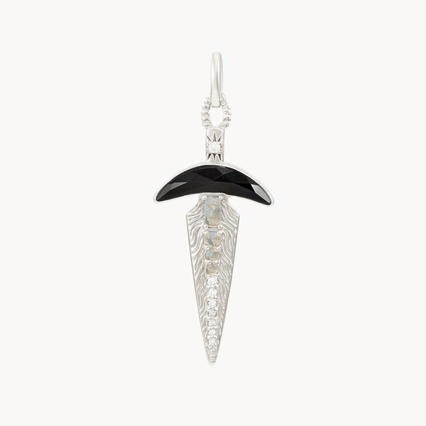 black onyx dagger charm - sterling silver, black onyx, gemstones.