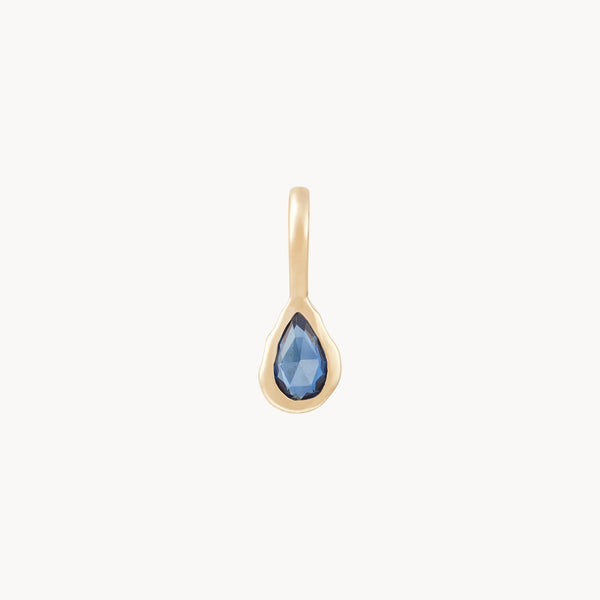 pear blue sapphire september mood birthstone charm - 10k yellow gold , blue sapphire