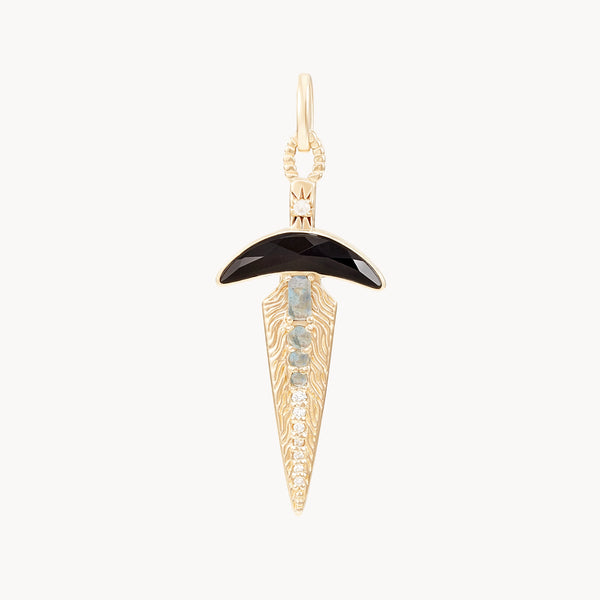 black onyx dagger charm - 10k yellow gold, natural gemstones