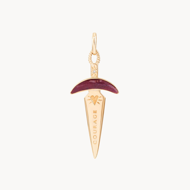 ruby dagger charm - 14k yellow gold, natural gemstones