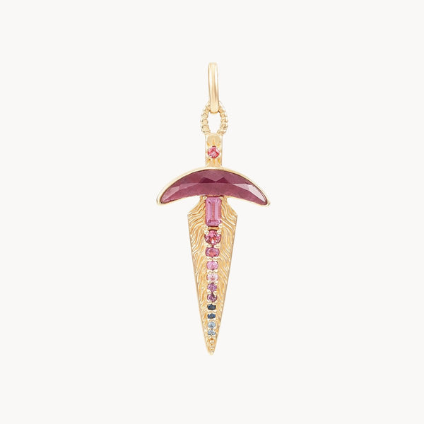 ruby dagger charm - 14k yellow gold, natural gemstones