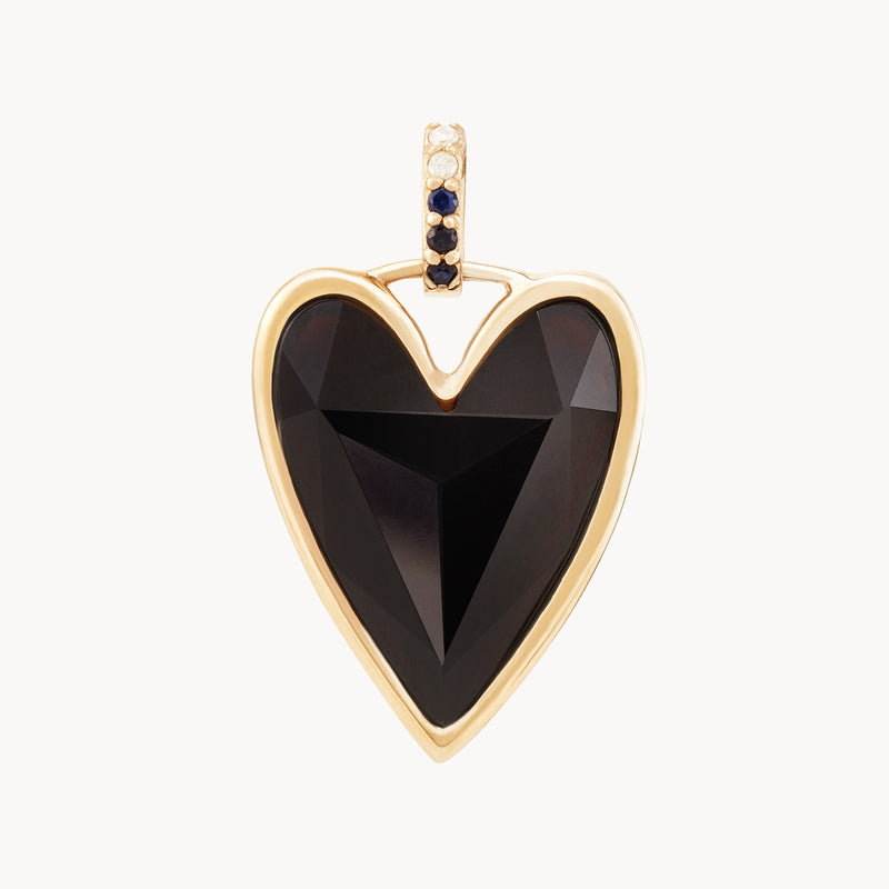 resilient love black onyx heart mood charm - 14k yellow gold, natural gemstones