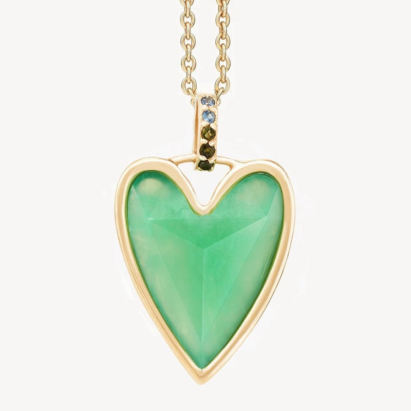 budding romance chrysoprase heart mood charm - 10k yellow gold, natural gemstones