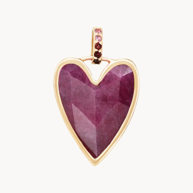 self-love ruby heart mood charm - 10k yellow gold, ruby gemstones