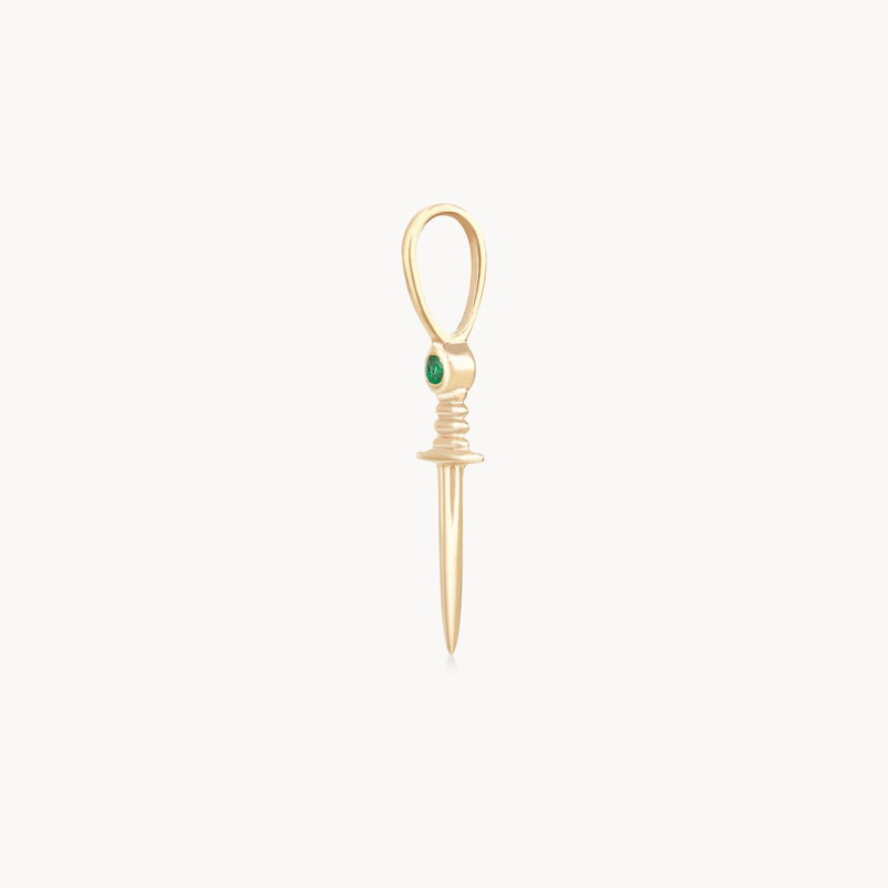 small dagger charm with emerald - 10k yellow gold, natural gemstones