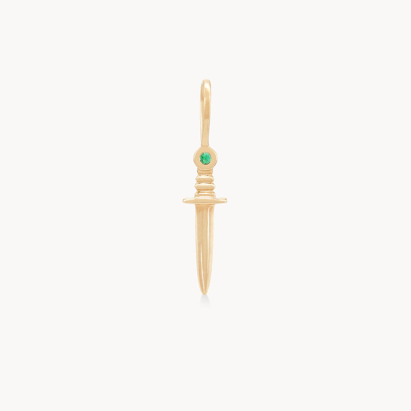 small dagger charm with emerald - 10k yellow gold, natural gemstones