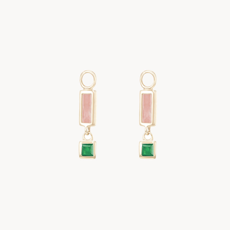 blessings abound rhodochrosite earring charm - 10k yellow gold, rhodochrosite, emerald gemstones