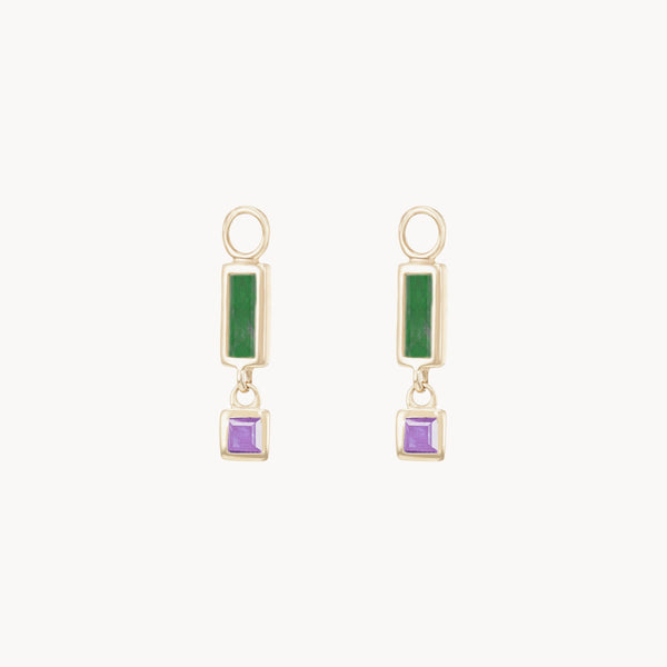 blessings abound malachite earring charm - 10k yellow gold, malachite, amethyst gemstones