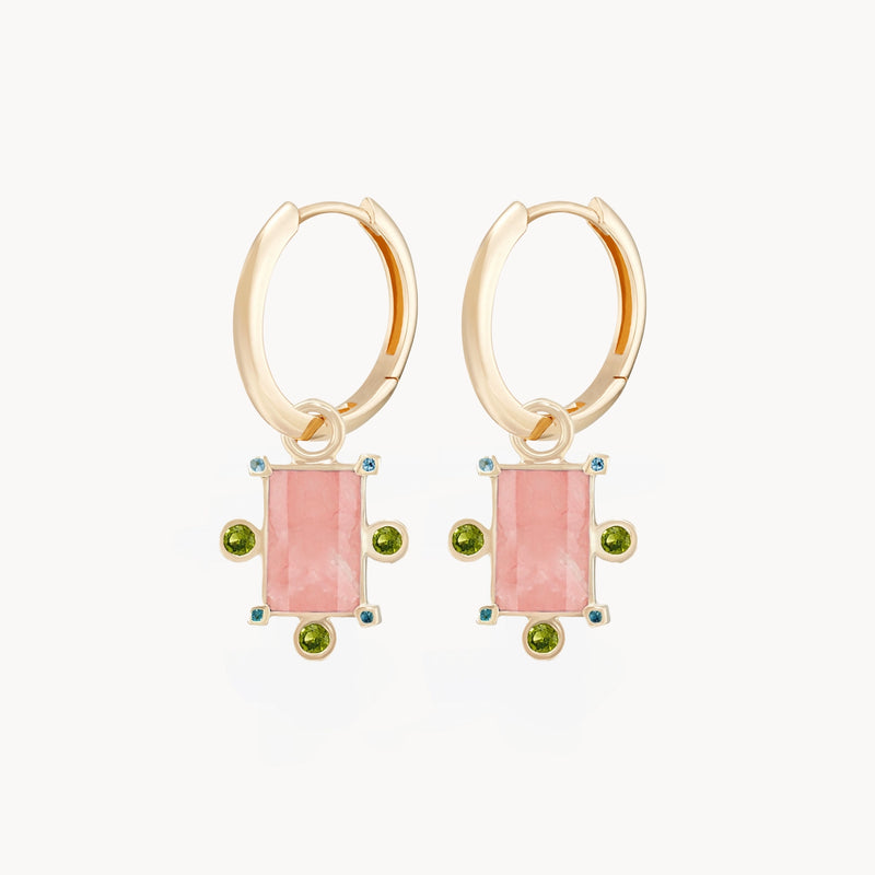 divine alignment rhodochrosite earring charm - 10k yellow gold, rhodochrosite, natural gemstones