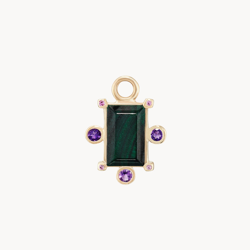 divine alignment malachite earring charm - 10k yellow gold, malachite, natural gemstones