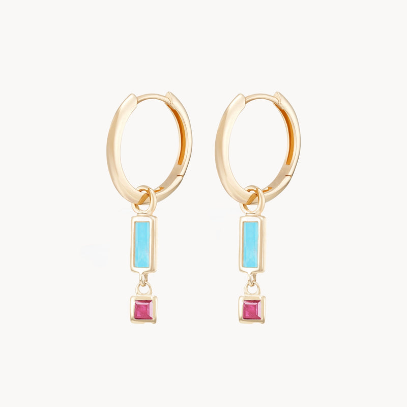 blessings abound turquoise earring charm - 10k yellow gold,  turquoise, pink tourmaline gemstones