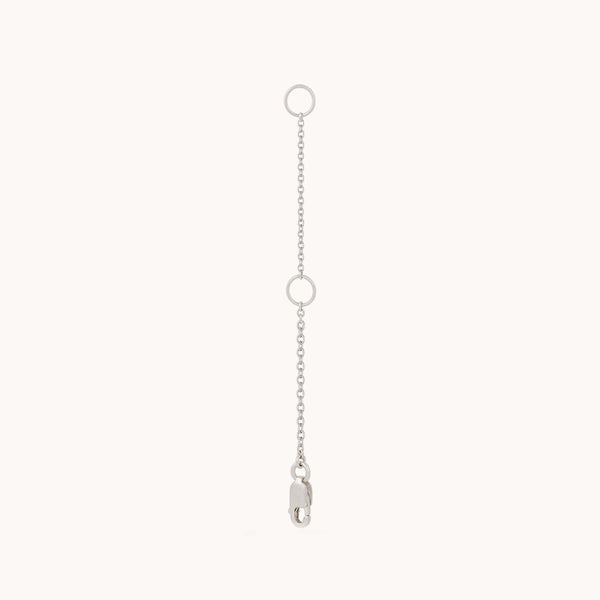 The 2.75" sterling silver extender from bluboho is a straightforward accessory featuring two circular end loops and a prominent rectangular link near the bottom, shown hanging vertically against a plain white background.