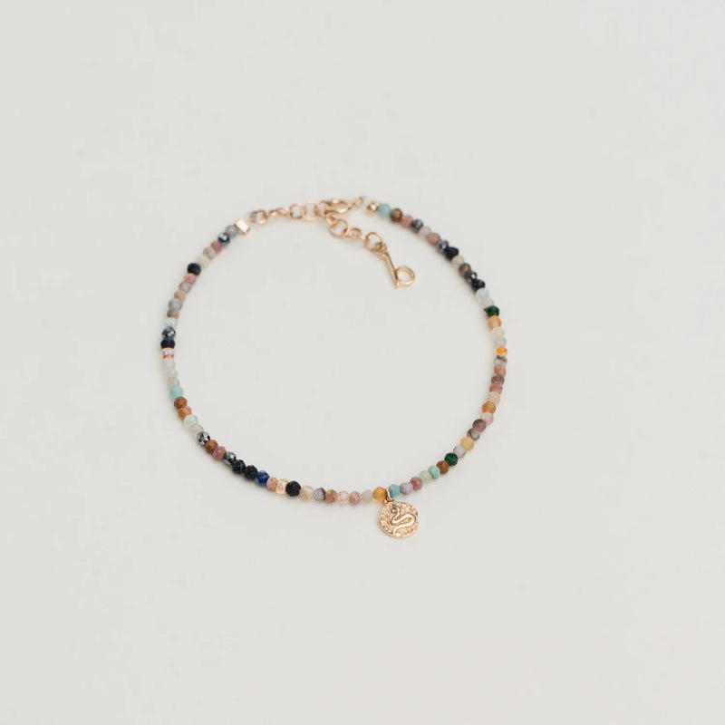 the serpent revival bead bracelet - 14k yellow gold, gemstones